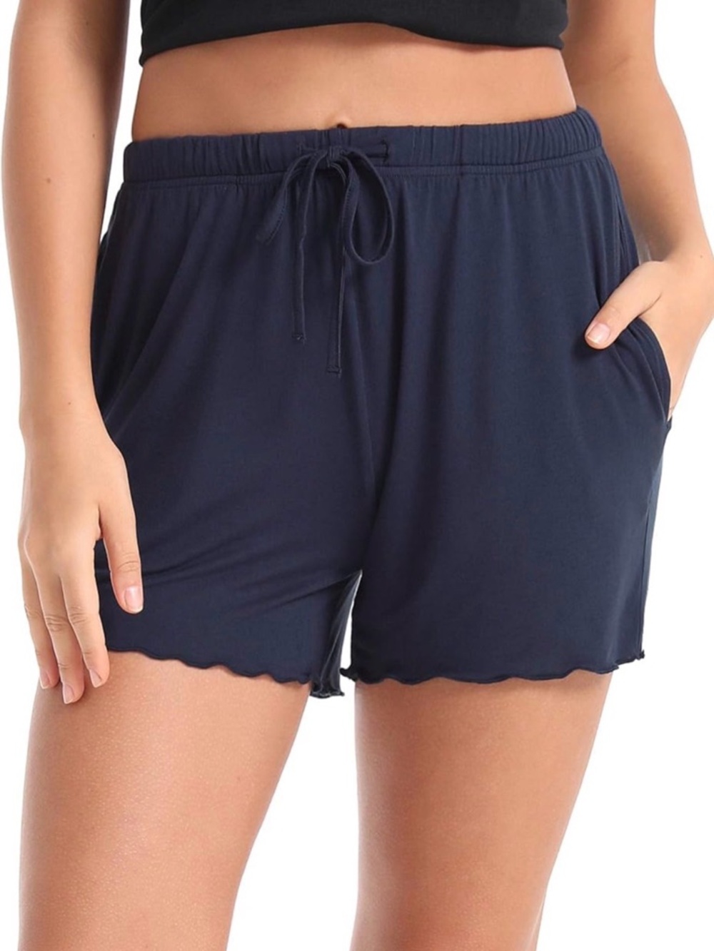 Navy Bamboo Drawstring Lounge Shorts Relaxed Fit XL